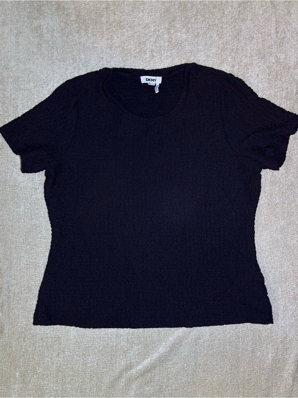 DKNY Black Textured Stretch Short Sleeve Top Women’s Large